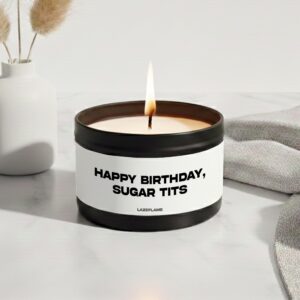 funny birthday gift, personalized gift, scented candle, black metal candle